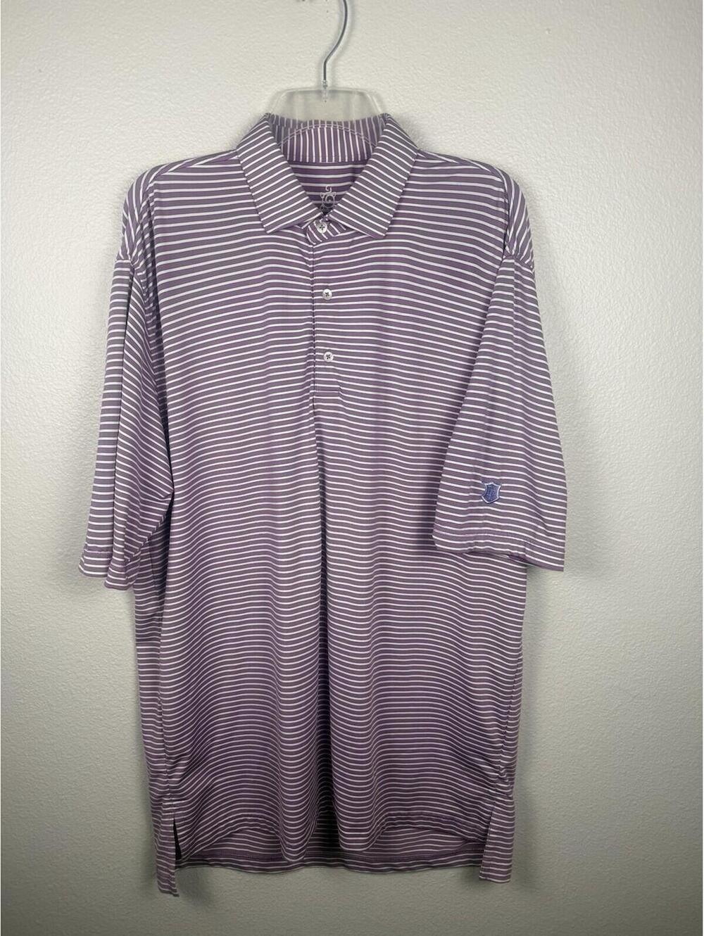 Turtleson Mens Large Polo Shirt Purple White Striped Golf Performance Stretch